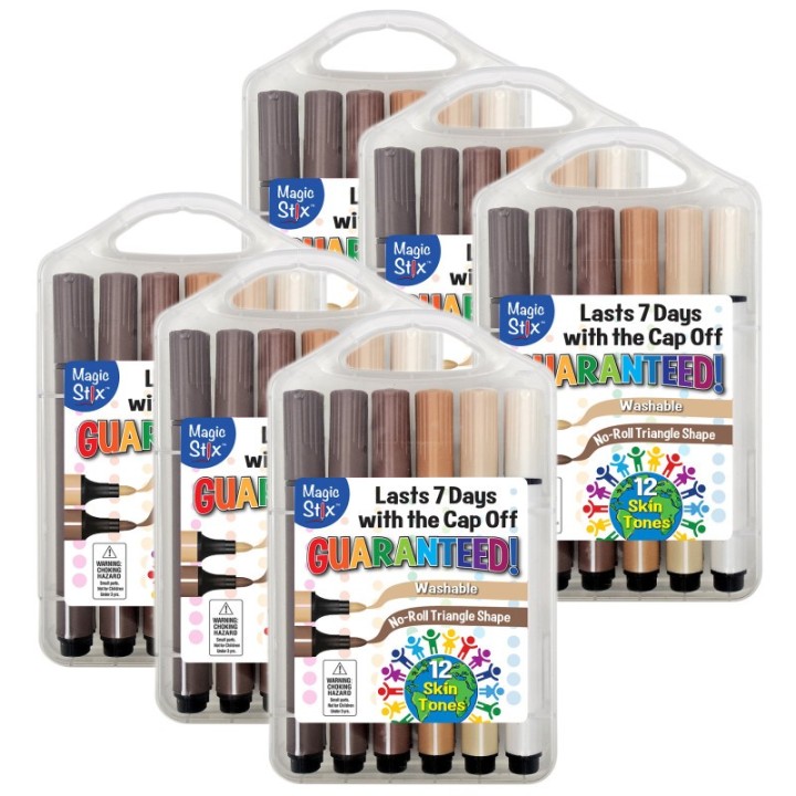 The Pencil Grip™ Triangular Magic Stix Global Skin Tone Markers, 12 Per Pack, 6 Packs