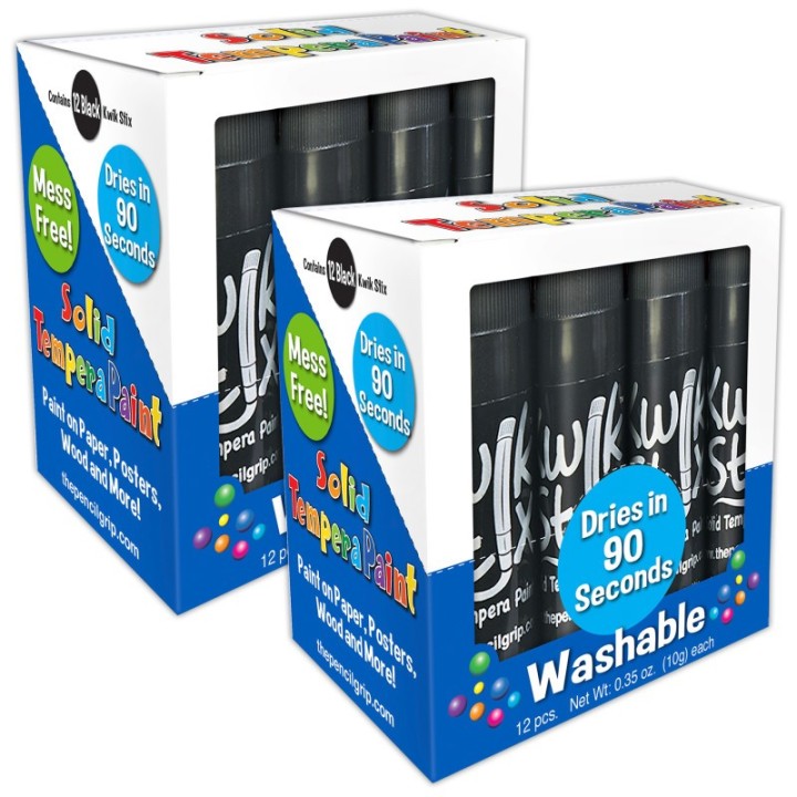 Kwik Stix™ Solid Tempera Paint Sticks, Single Color Pack, Black, 12 Per Pack, 2 Packs