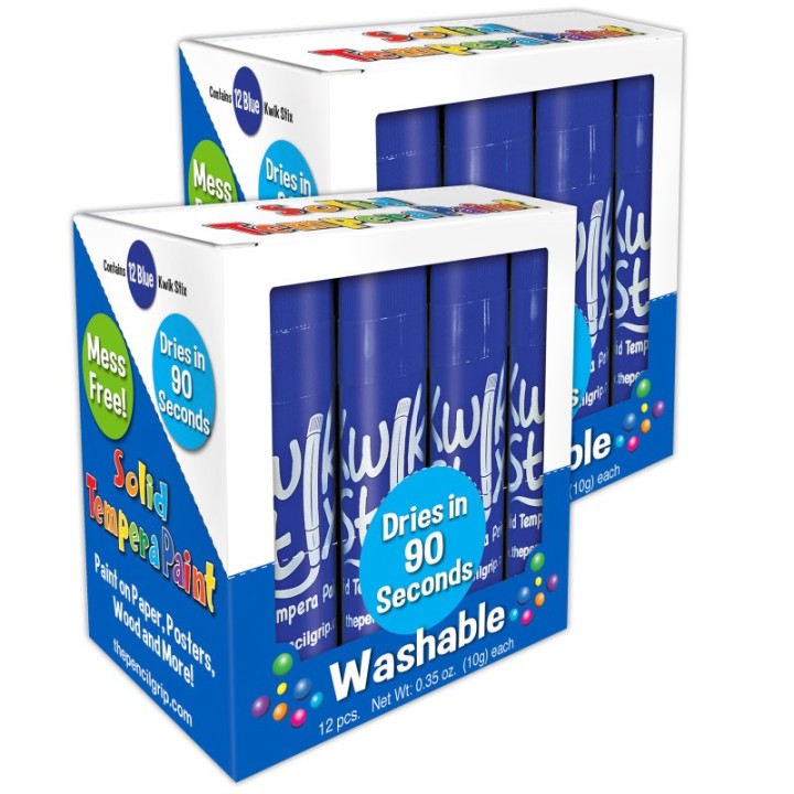 Kwik Stix™ Solid Tempera Paint Sticks, Single Color Pack, Blue, 12 Per Pack, 2 Packs