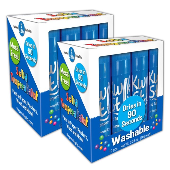 Kwik Stix™ Solid Tempera Paint Sticks, Single Color Pack, Light Blue, 12 Per Pack, 2 Packs