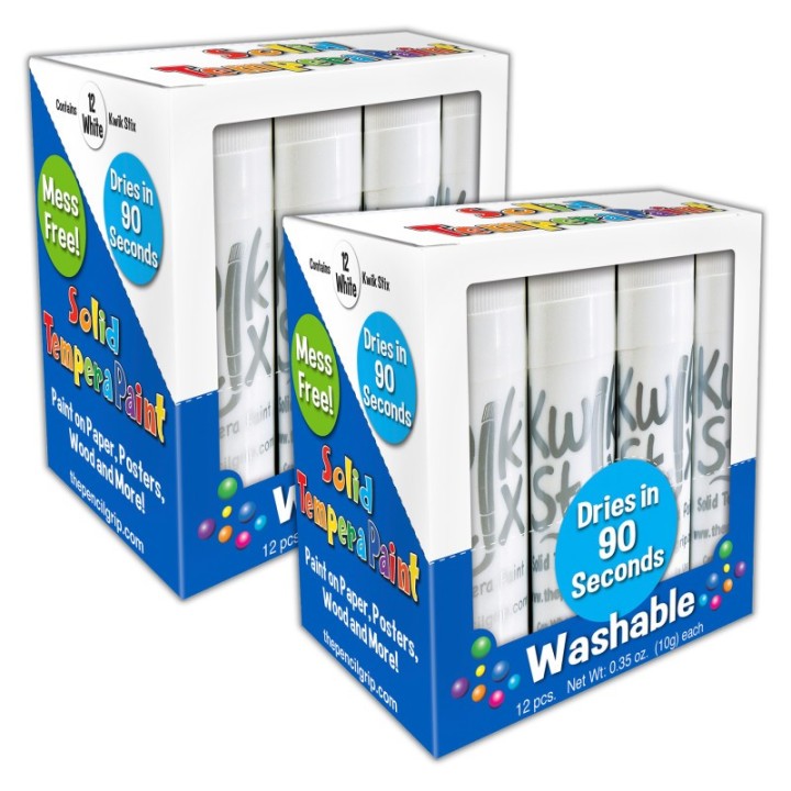 Kwik Stix™ Solid Tempera Paint Sticks, Single Color Pack, White, 12 Per Pack, 2 Packs