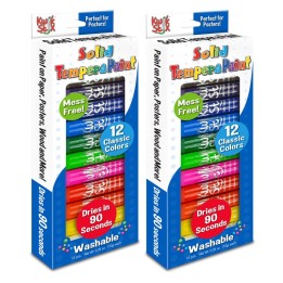 Kwik Stix™ Solid Tempera Paint Sticks, Classic Colors, 12 Per Pack, 2 Packs