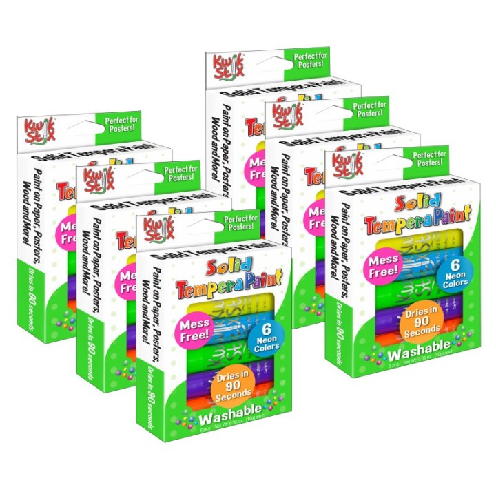 Kwik Stix™ Solid Tempera Paint Sticks, Neon Colors, 6 Per Pack, 6 Packs
