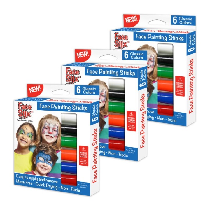 Face Stix™ Face Painting Sticks, 6 Colors Per Pack, 3 Packs