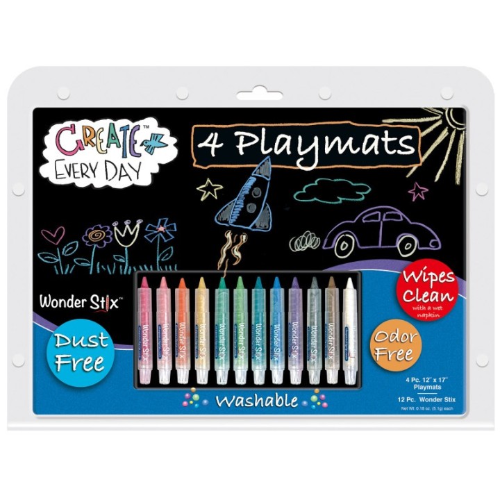 The Pencil Grip™ Black Board Playmat Kit with 12 Wonder Stix, 12" x 17", 4 Boards