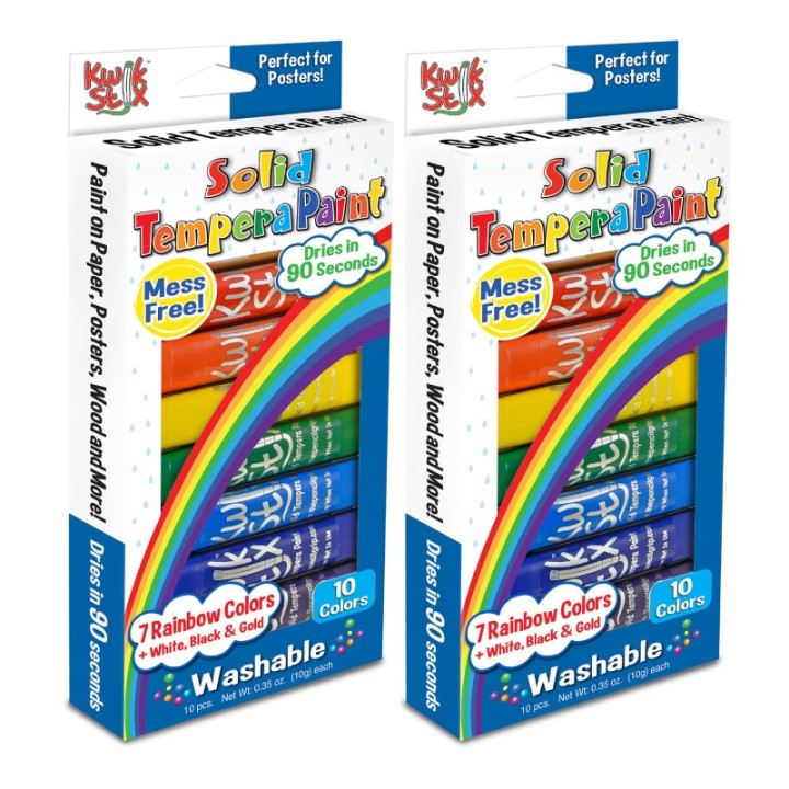 Kwik Stix™ Tempera Paint Sticks, Rainbow Colors, 10 Per Pack, 2 Packs