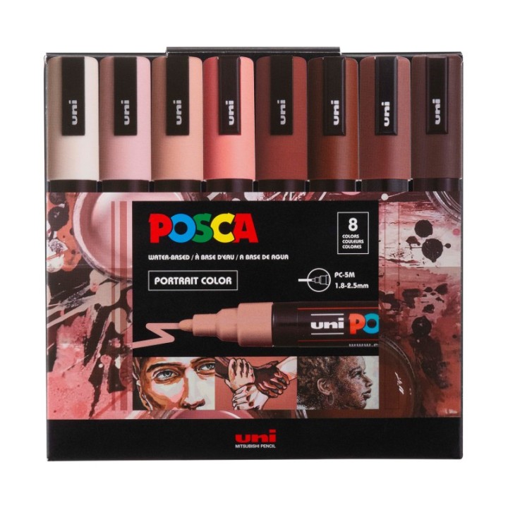 POSCA PC-5M Paint Markers, Medium Bullet Tip (1.8-2.5 mm), Portrait Colors, Set of 8