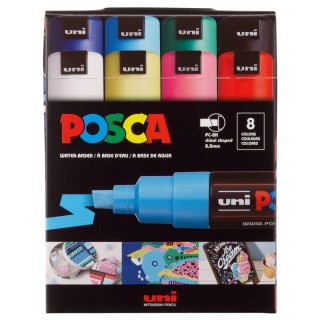 POSCA PC-8K Paint Markers, Broad Chisel Tip (8 mm), Assorted Colors, Set of 8