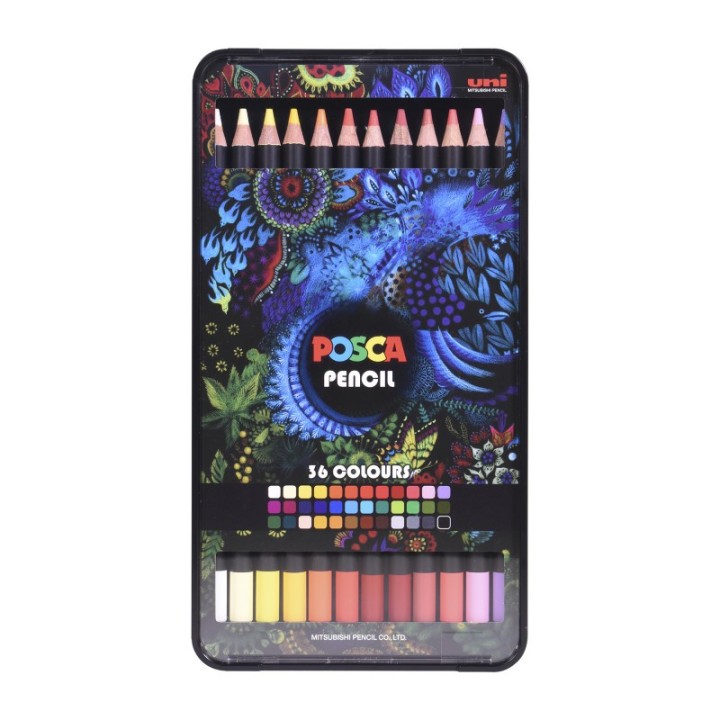POSCA Oil-Based Colored Pencils, 4.0 mm Lead, Assorted Colors, Set of 36