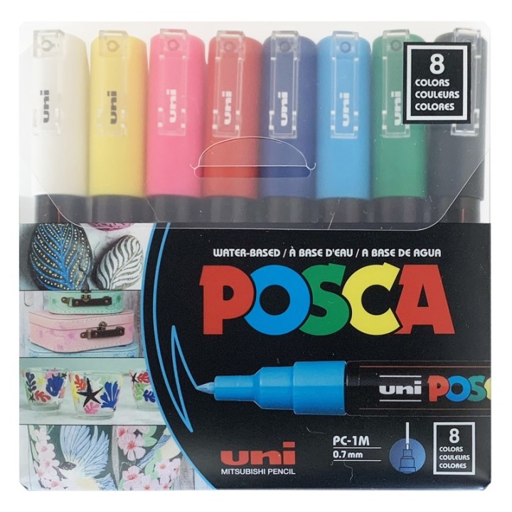 POSCA PC-1M Paint Markers, Extra Fine Bullet Tip (0.7-1.0 mm), Assorted Colors, Set of 8