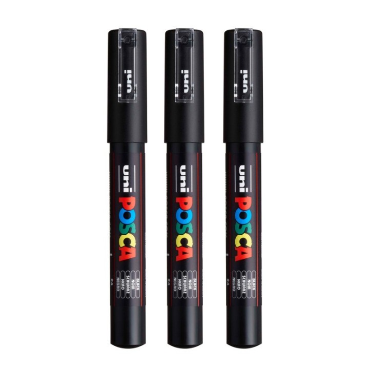 POSCA PC-1M Paint Marker, Extra Fine Bullet Tip (0.7-1.0 mm), Black, Pack of 3