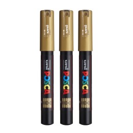 POSCA PC-1M Paint Marker, Extra Fine Bullet Tip (0.7-1.0 mm), Gold, Pack of 3