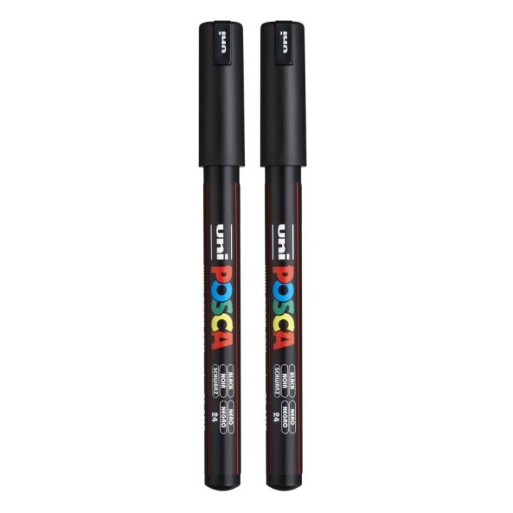 POSCA PC-1MR Paint Marker, Extra Fine Pin Tip (0.7 mm), Black, Pack of 2
