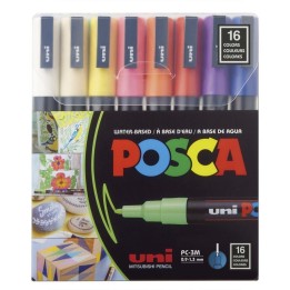 POSCA PC-3M Paint Markers, Fine Bullet Tip (0.9-1.3 mm), Assorted Colors, Set of 16