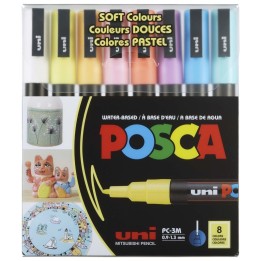 POSCA PC-3M Paint Markers, Fine Bullet Tip (0.9-1.3 mm), Soft Colors, Set of 8