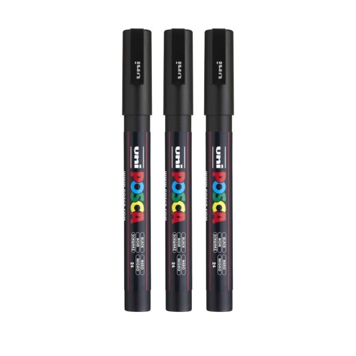 POSCA PC-3M Paint Marker, Fine Bullet Tip (0.9-1.3 mm), Black, Pack of 3