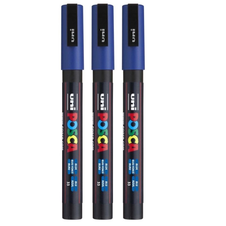 POSCA PC-3M Paint Marker, Fine Bullet Tip (0.9-1.3 mm), Blue, Pack of 3