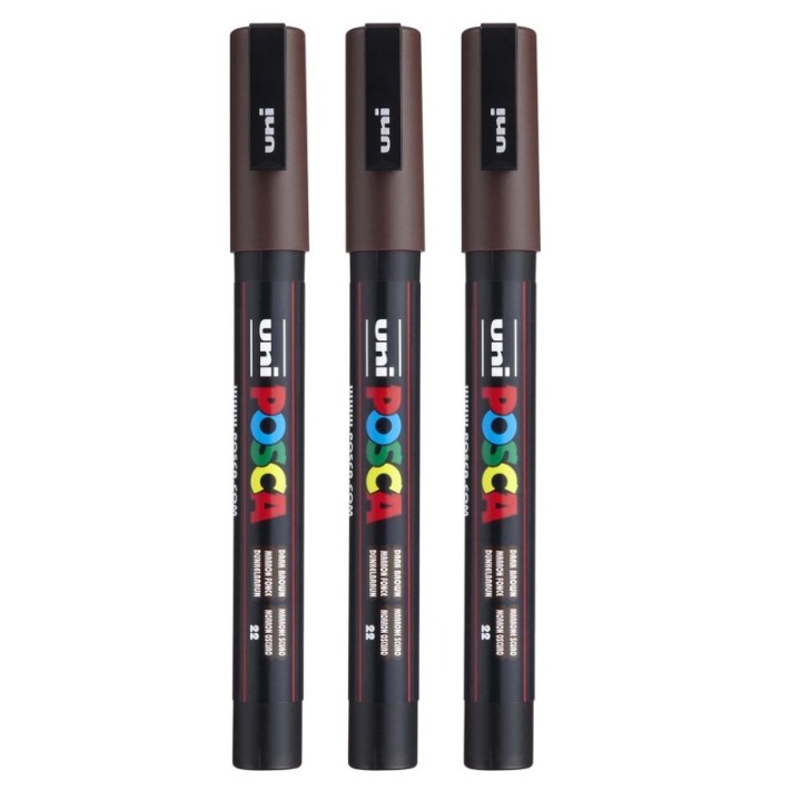 POSCA PC-3M Paint Marker, Fine Bullet Tip (0.9-1.3 mm), Dark Brown, Pack of 3