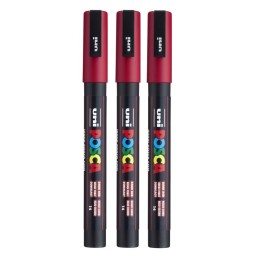 POSCA PC-3M Paint Marker, Fine Bullet Tip (0.9-1.3 mm), Dark Red, Pack of 3