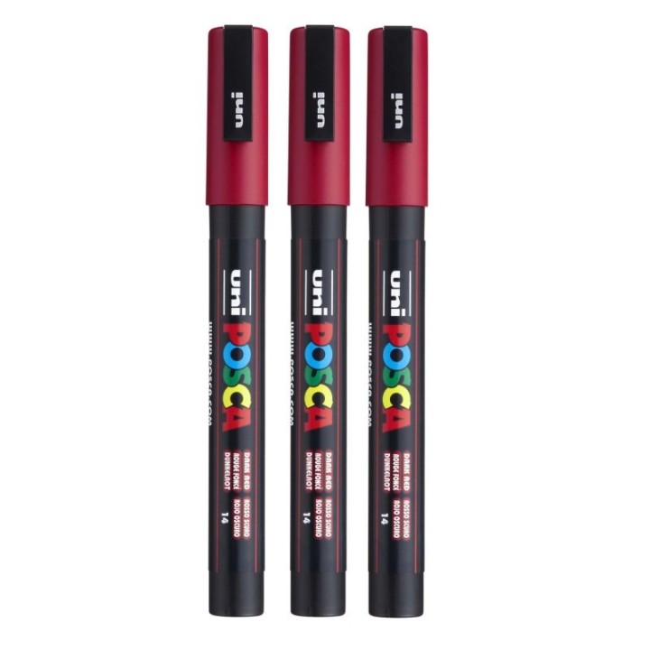 POSCA PC-3M Paint Marker, Fine Bullet Tip (0.9-1.3 mm), Dark Red, Pack of 3