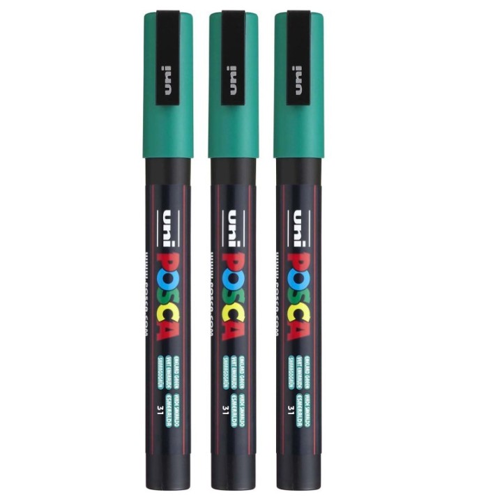POSCA PC-3M Paint Marker, Fine Bullet Tip (0.9-1.3 mm), Emerald Green, Pack of 3
