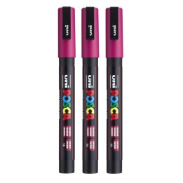 POSCA PC-3M Paint Marker, Fine Bullet Tip (0.9-1.3 mm), Fuchsia, Pack of 3