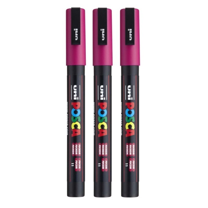 POSCA PC-3M Paint Marker, Fine Bullet Tip (0.9-1.3 mm), Fuchsia, Pack of 3