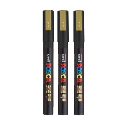 POSCA PC-3M Paint Marker, Fine Bullet Tip (0.9-1.3 mm), Gold, Pack of 3