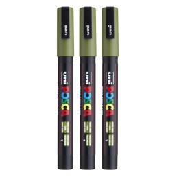 POSCA PC-3M Paint Marker, Fine Bullet Tip (0.9-1.3 mm), Khaki Green, Pack of 3