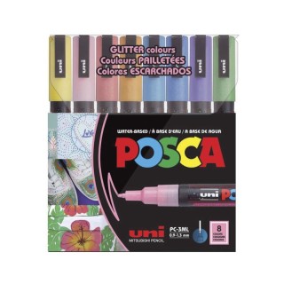 uni® uni® POSCA PC-3ML Water-Based Glitter Paint Markers, Reversible Fine Tip (0.9-1.3mm), Assorted Colors, 8 Pack