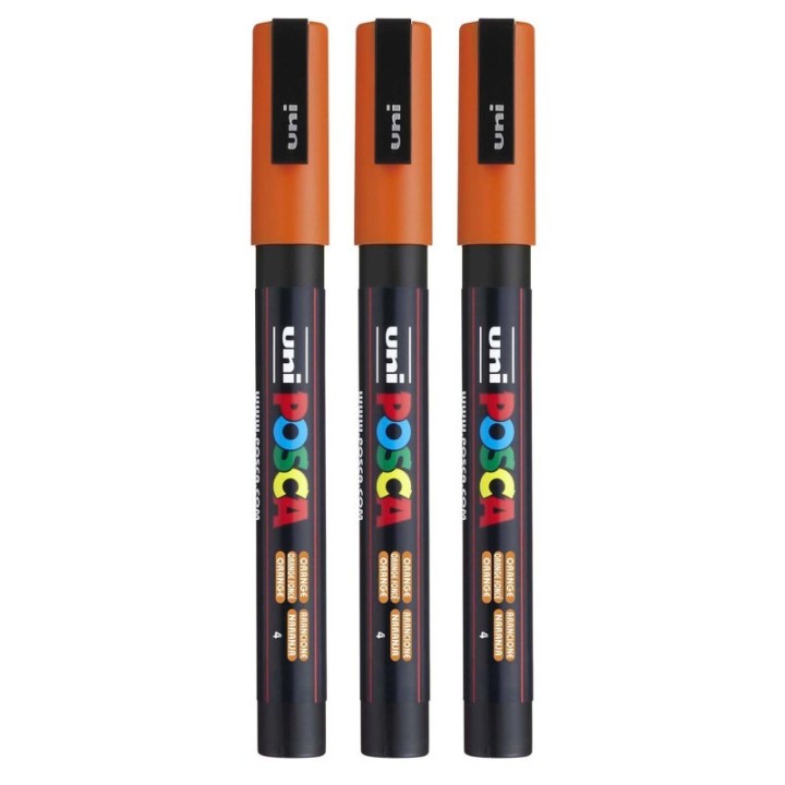 POSCA PC-3M Paint Marker, Fine Bullet Tip (0.9-1.3 mm), Orange, Pack of 3