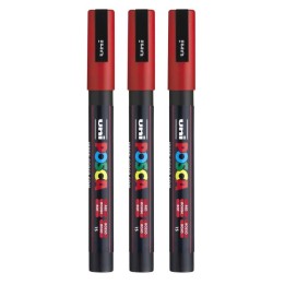 POSCA PC-3M Paint Marker, Fine Bullet Tip (0.9-1.3 mm), Red, Pack of 3