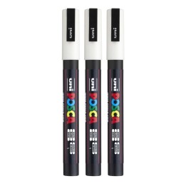 POSCA PC-3M Paint Marker, Fine Bullet Tip (0.9-1.3 mm), White, Pack of 3