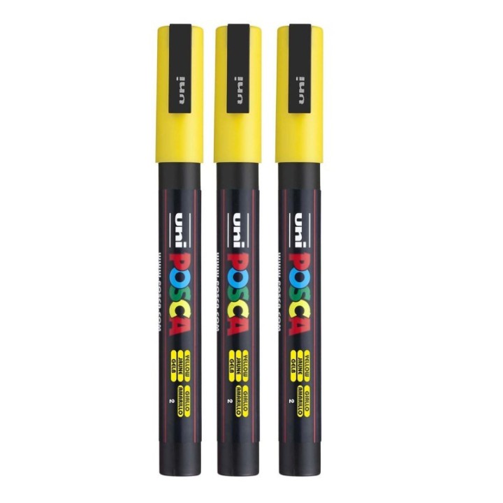 POSCA PC-3M Paint Marker, Fine Bullet Tip (0.9-1.3 mm), Yellow, Pack of 3