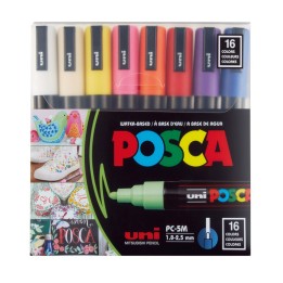 POSCA PC-5M Paint Markers, Medium Bullet Tip (1.8-2.5 mm), Assorted Colors, Set of 16