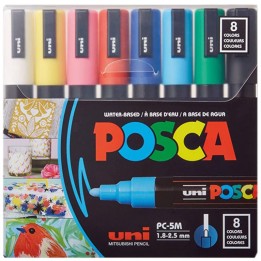 POSCA PC-5M Paint Markers, Medium Bullet Tip (1.8-2.5 mm), Assorted Colors, Set of 8