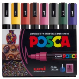 POSCA PC-5M Paint Markers, Medium Bullet Tip (1.8-2.5 mm), Dark Colors, Set of 8