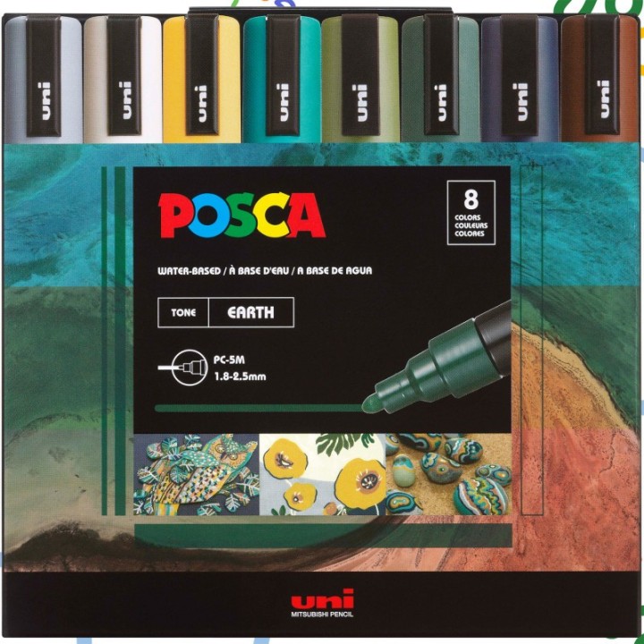 POSCA PC-5M Paint Markers, Medium Bullet Tip (1.8-2.5 mm), Earthtone Colors, Set of 8