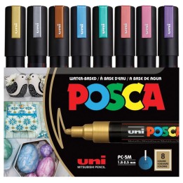 POSCA PC-5M Paint Markers, Medium Bullet Tip (1.8-2.5 mm), Metallic Colors, Set of 8