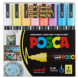 POSCA PC-5M Paint Markers, Medium Bullet Tip (1.8-2.5 mm), Soft Colors, Set of 8