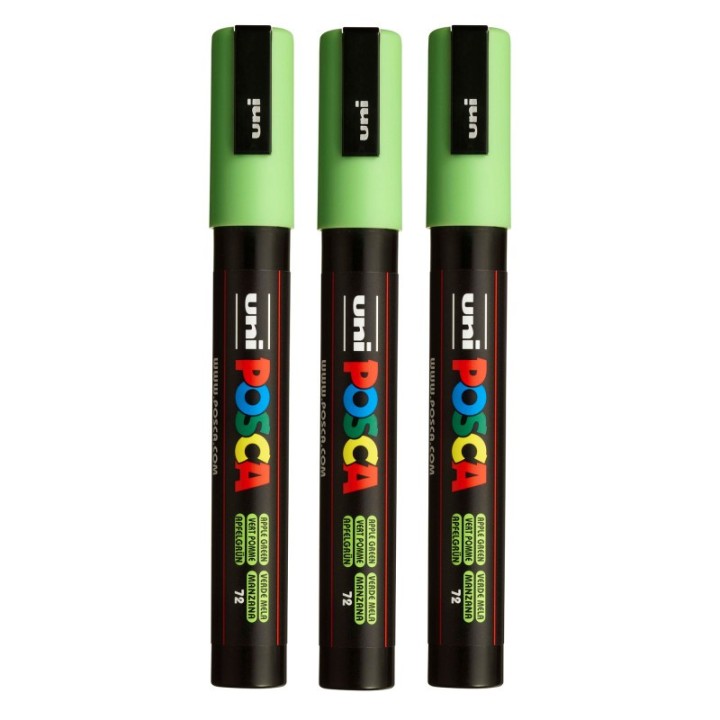 POSCA PC-5M Paint Markers, Medium Bullet Tip (1.8-2.5 mm), Apple Green, Pack of 3