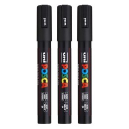 POSCA PC-5M Paint Markers, Medium Bullet Tip (1.8-2.5 mm), Black, Pack of 3