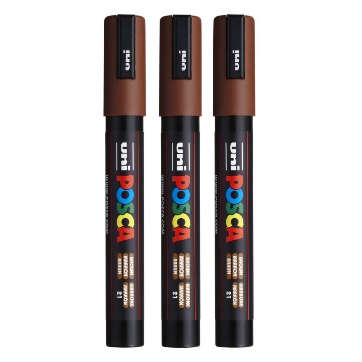 POSCA PC-5M Paint Markers, Medium Bullet Tip (1.8-2.5 mm), Brown, Pack of 3
