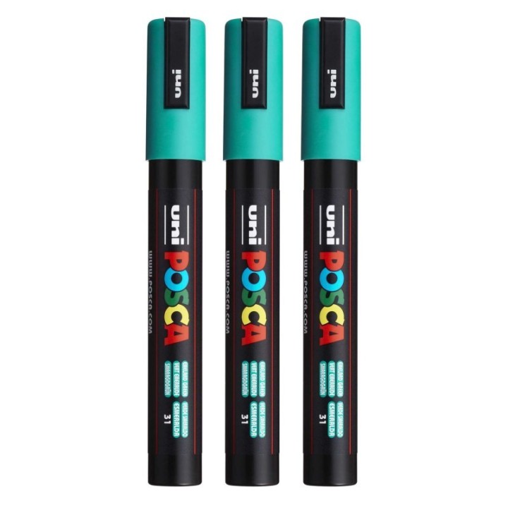POSCA PC-5M Paint Markers, Medium Bullet Tip (1.8-2.5 mm), Emerald Green, Pack of 3