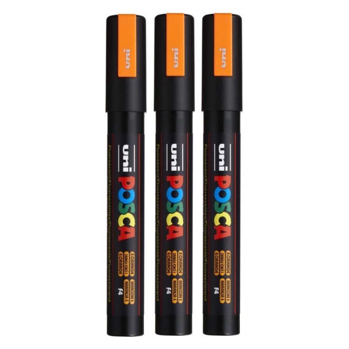 POSCA PC-5M Paint Markers, Medium Bullet Tip (1.8-2.5 mm), Fluorescent Orange, Pack of 3