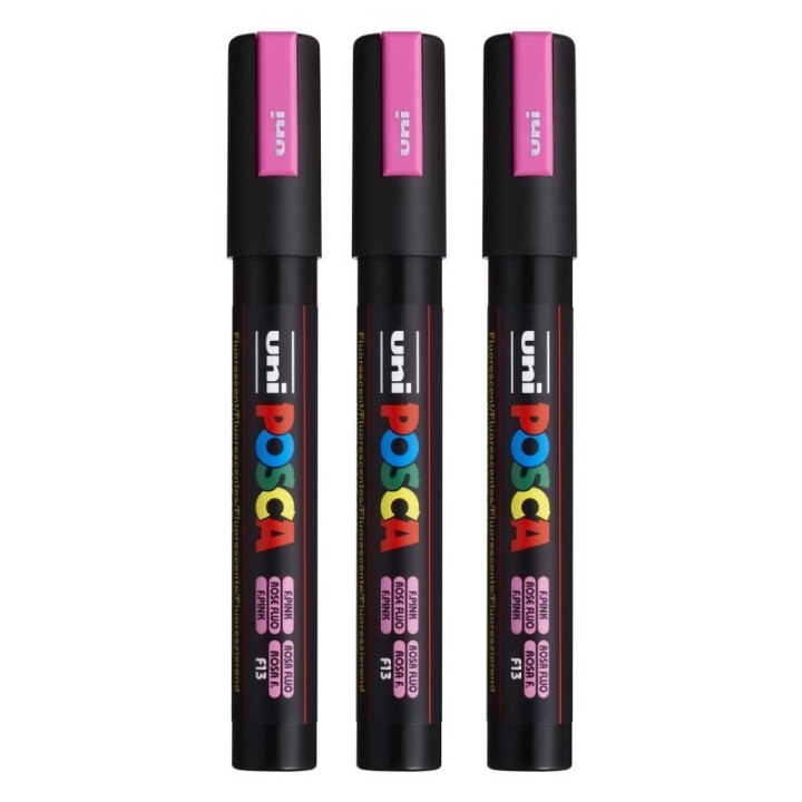 POSCA PC-5M Paint Markers, Medium Bullet Tip (1.8-2.5 mm), Fluorescent Pink, Pack of 3