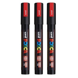 POSCA PC-5M Paint Markers, Medium Bullet Tip (1.8-2.5 mm), Fluorescent Red, Pack of 3