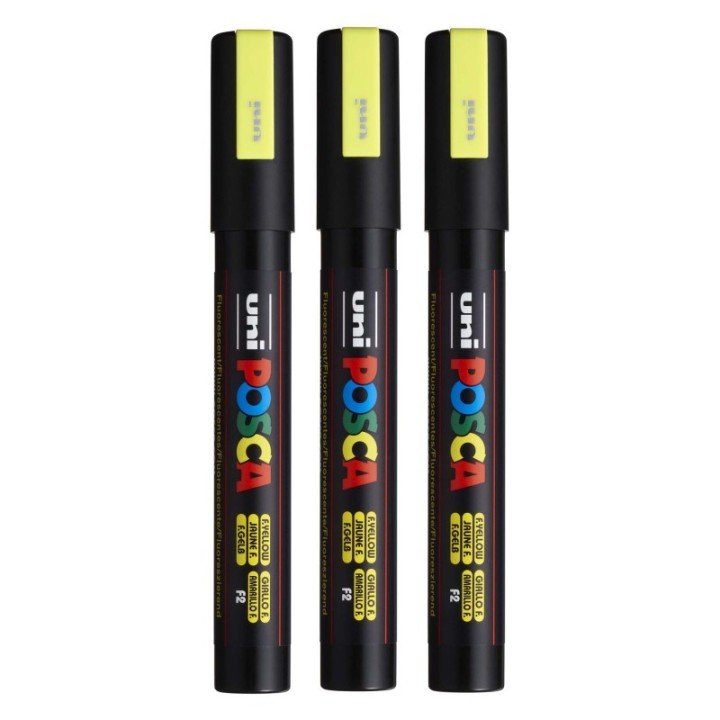 POSCA PC-5M Paint Markers, Medium Bullet Tip (1.8-2.5 mm), Fluorescent Yellow, Pack of 3