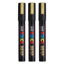 POSCA PC-5M Paint Markers, Medium Bullet Tip (1.8-2.5 mm), Gold, Pack of 3
