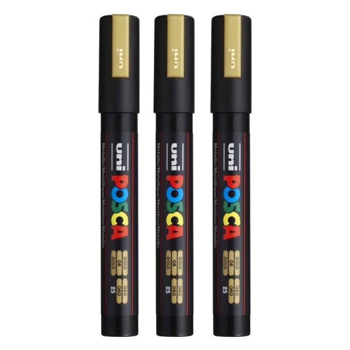 POSCA PC-5M Paint Markers, Medium Bullet Tip (1.8-2.5 mm), Gold, Pack of 3